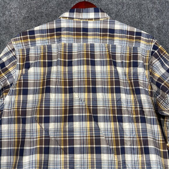 Ben Sherman Shirt Mens Large Button Up Blue Gray Yellow Plaid Cotton Pocket - Picture 9 of 9